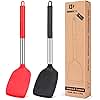 Pack of 2 Silicone Spatula, Non Stick Solid Kitchen Turner, High Heat Resistant BPA Free Cookware for Fish, Eggs,Meat,Pancakes (Black-Red)