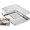 KITCHENATICS Small Quarter Sheet Baking Pan with Rack, Stainless Steel Baking Rack & Aluminum Cookie Sheet Baking Pan Toast Oven Tray w/Cooling Rack, 1/4 Sheet Pan & Wire Rack Set - 9.6" x 13" IN Pan