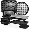 KITCHENATICS 12 PC Carbon Steel Baking Pans Set Nonstick, Kitchen Essentials for New Home, Nonstick Bakeware Sets with Cake Pans, Muffin Top Pans Non Stick, Oven Pan - Black Stackable Bakeware Set