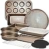 KITCHENATICS 12 PC Nonstick Bakeware Set, Heavy Duty Professional Kitchen Baking Pan Set Cookie Sheet Set, Cooking Baking Set, Baking Pans, Carbon Steel Bakeware Set, Oven Pan Set - Champagne Gold