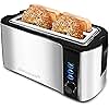 Elite Gourmet ECT-3100 Long Slot 4 Slice Toaster, Reheat, 6 Toast Settings, Defrost, Cancel Functions, Built-in Warming Rack, Extra Wide Slots for Bagels & Waffles, Stainless Steel & Black