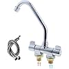 Camper Faucet Folding Faucet RV Water Tap Cold and Hot Water 360 Degree High-end Kitchen Sink Faucet Gooseneck Spout Dual Knob Handles Brass Constructed & Chrome Polished G1/2