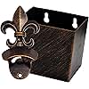 Luwanburg Vintage Wall Mount Beer Opener Fleur De Lis Flower Post Mounted Bottle Opener with Cap Catcher Drain Hole Outdoor Gifts (Antique Copper)