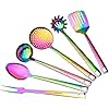 WELLSTAR Kitchen Utensil Set, 6 Pcs Rainbow Cooking Utensil Set – Durable 304 Stainless Steel Kitchen Tools and Gadgets – Pasta Server, Ladle, Serving Spoon, Turner, Skimmer and Fork, Dishwasher Safe