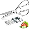 Multipurpose Kitchen Shears by WELLSTAR, Come Apart Heavy Duty German Stainless Steel Food Scissors for Cutting Meat Poultry Chicken Vegetable, Plus Handy Onion Slicing Holder, Gift Box Pack