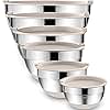 Umite Chef Mixing Bowls with Airtight Lids, 6 piece Stainless Steel Metal Nesting Storage Bowls, Non-Slip Bottoms Size 7, 3.5, 2.5, 2.0,1.5, 1QT, Great for Mixing & Serving (Khaki)