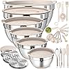 Mixing Bowls with Airtight Lids Set, 26PCS Stainless Steel Khaki Bowls with Grater Attachments, Non-Slip Bottoms & Kitchen Gadgets Set, Size 7, 4, 2.5, 2.0,1.5, 1QT, Great for Mixing & Serving