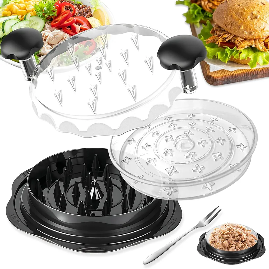 Chicken Shredder, Large Chicken Breast Shredder Tool Twist with Fork, Visible Meat Shredder Machine, Ergonomic Handle, Anti-Slip Strip, Suitable for Chicken Beef Pork(Black)