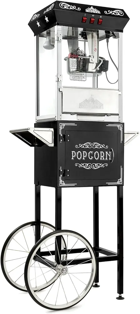 Olde Midway Vintage Style Popcorn Machine Maker Popper with Cart and 10-Ounce Kettle - Black