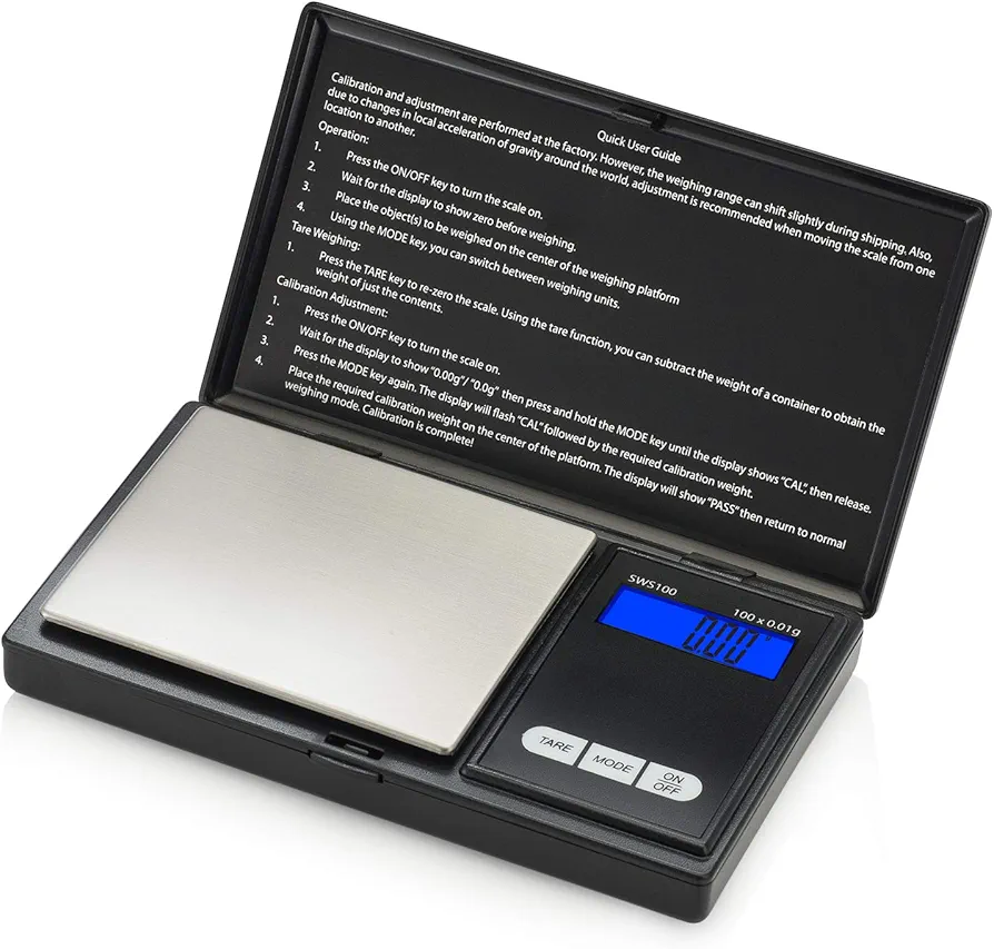 Smart Weigh Digital Pocket Gram Scale,100g x 0.01g Digital Gram Scale, Jewelry Scale, Food Scale, Kitchen Scale Black, Battery Included