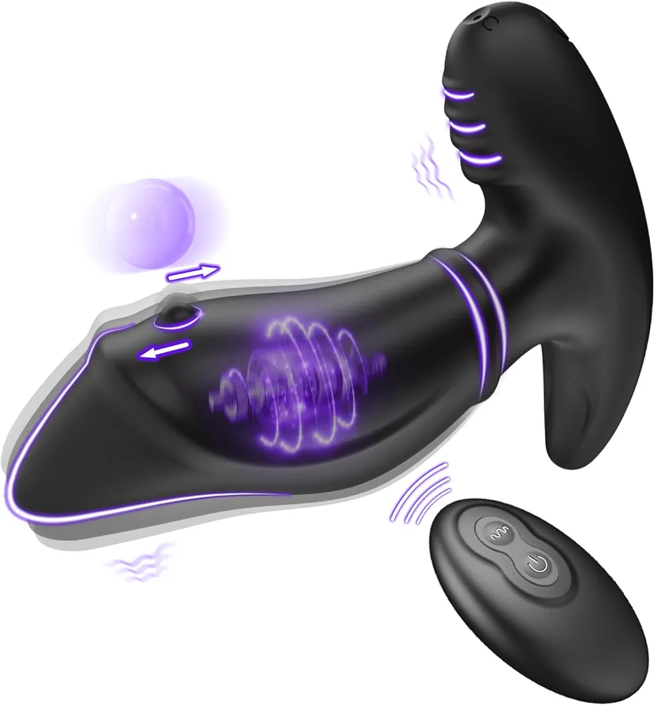 Prostate Massager, Anal Vibrating Butt Plug Vibrator with Remote Control 10 Mode Ball-Sprint Powerful P-Spot Stimulation Mens Hands Free Play Solo Anal Sex Toys for Men, Women and Couples