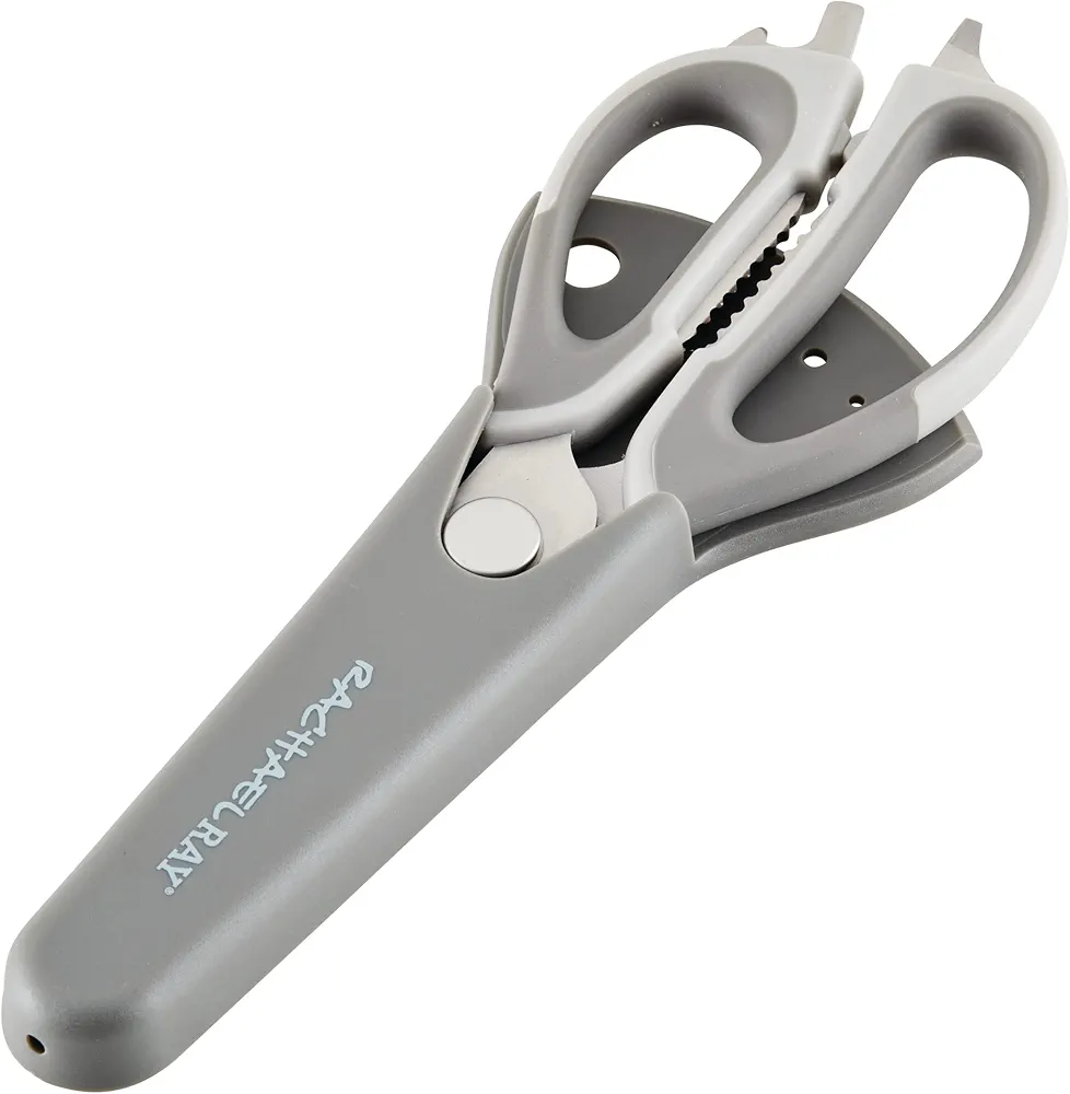 Rachael Ray Professional Multi Shear Kitchen Scissors with Herb Stripper and Sheath, 2 Piece, Gray