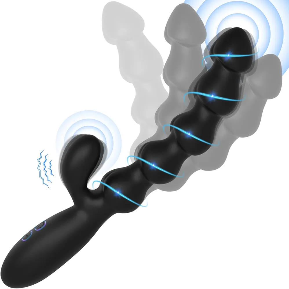 SEXY SLAVE Anal Beads Sex Toys for Men - Rabbit Adult Toys Anal Plug Prostate Massager 8" with 7 Powerful Vibrations, Vibrating Butt Plug Anal Dildo Male Sex Toys G Spot Vibrator for Women, Black