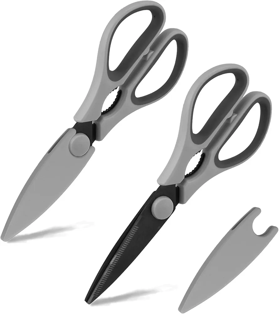 Country Kitchen Kitchen Scissors, Stainless Steel Kitchen Shears, Cooking Scissors for Cutting Meat, Chicken, Herbs and Produce with Blade Cover and Soft Grip Handles, Gray