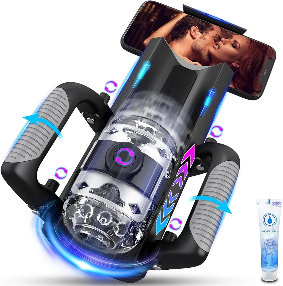 Sex Toy for Men Male Masturbators - Sex Toys Hands Free Pocket Pussy with 12cm Thrusting Distance, Male Sex Toys Penis Pump Male Stroker Masturbator with Phone Stand & Foldable Handle, Blowjob Machine