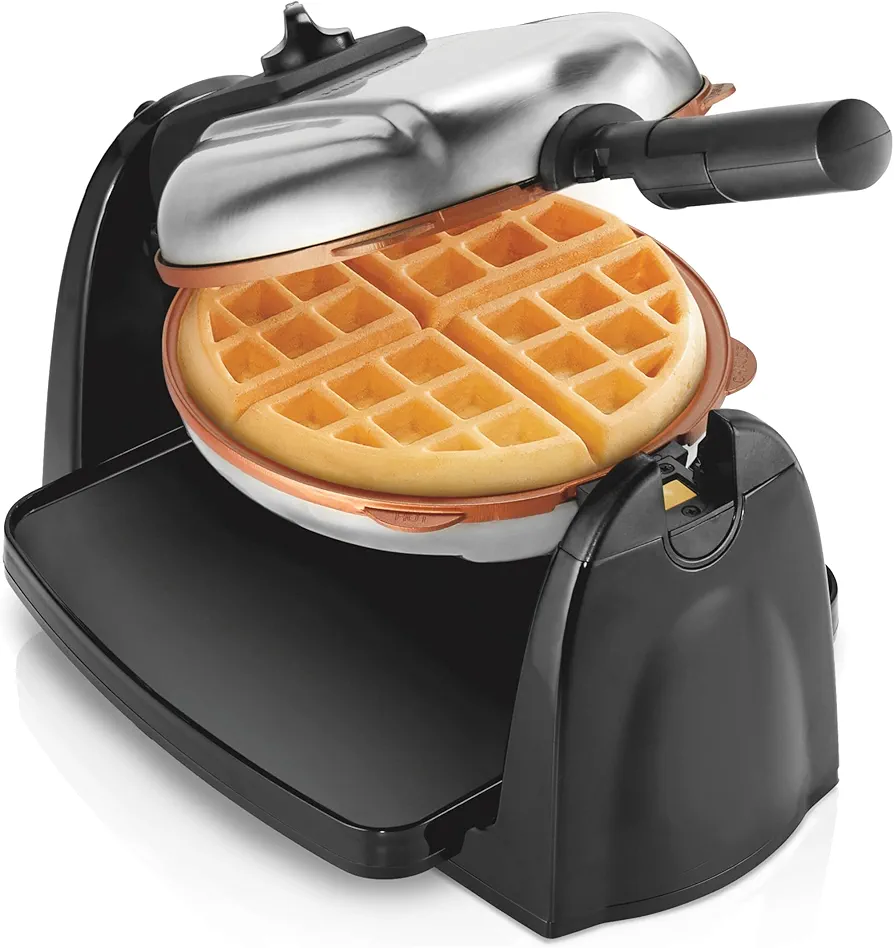 Hamilton Beach Belgian Waffle Maker with Removable PFAS-Free Durathon Nonstick Coated Plates, Easy Flip, Ceramic Grids, Black (26031)