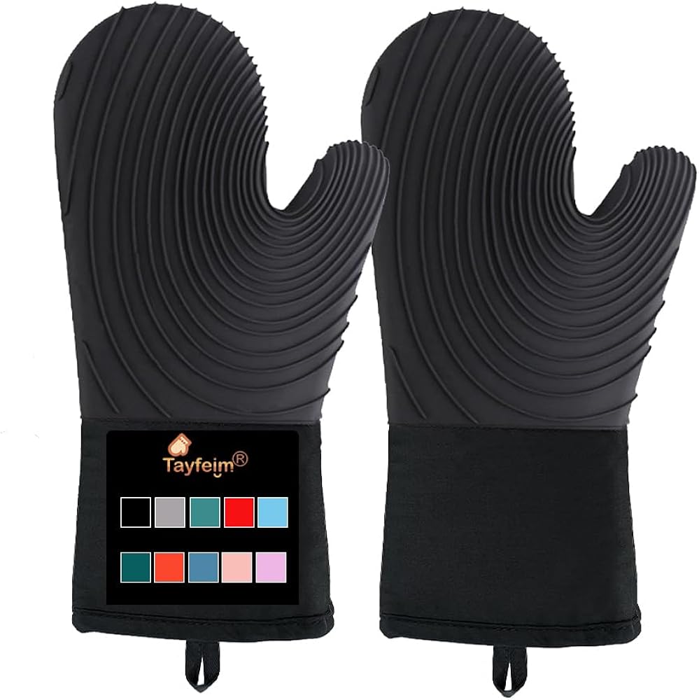 Silicone Oven Mitts-13.6 in Extended Oven Mitts Heat Resistant 500F, Oven Gloves with Soft Liner Good Grippy BPA-Free Easy to Clean Flexible-Oven Mits Set for Cooking Baking Grilling BBQ