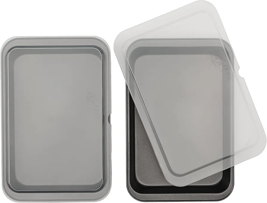 GoodCook Set of 2 Nonstick Steel 13" x 9" Cake Baking Pans with Covers, Gray