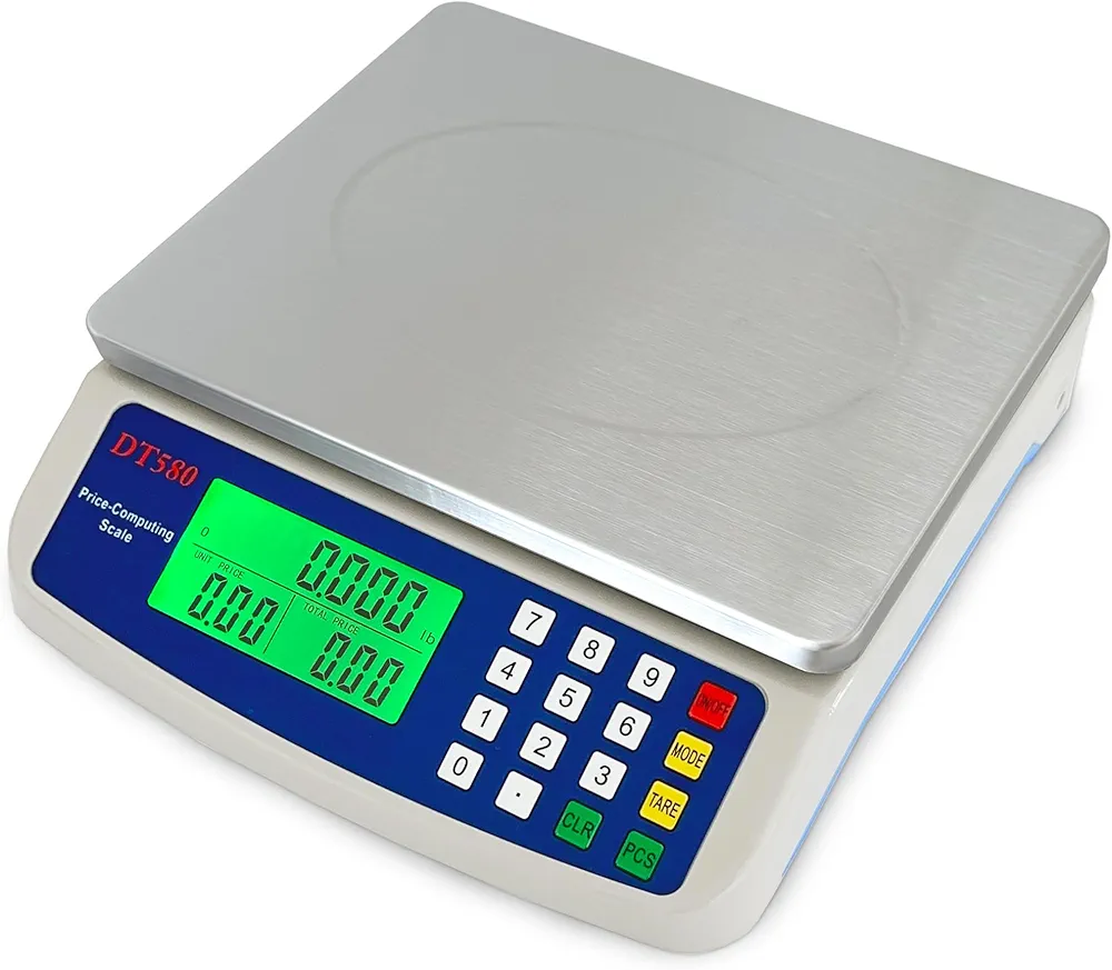 Large Digital Kitchen Scale 40kg/88lb Stainless Steel Price Computing Scale Counting Scale Deli Scale with LCD Display for Baking Bread Cooking Meat Prep Parts and Coins Adapter Included