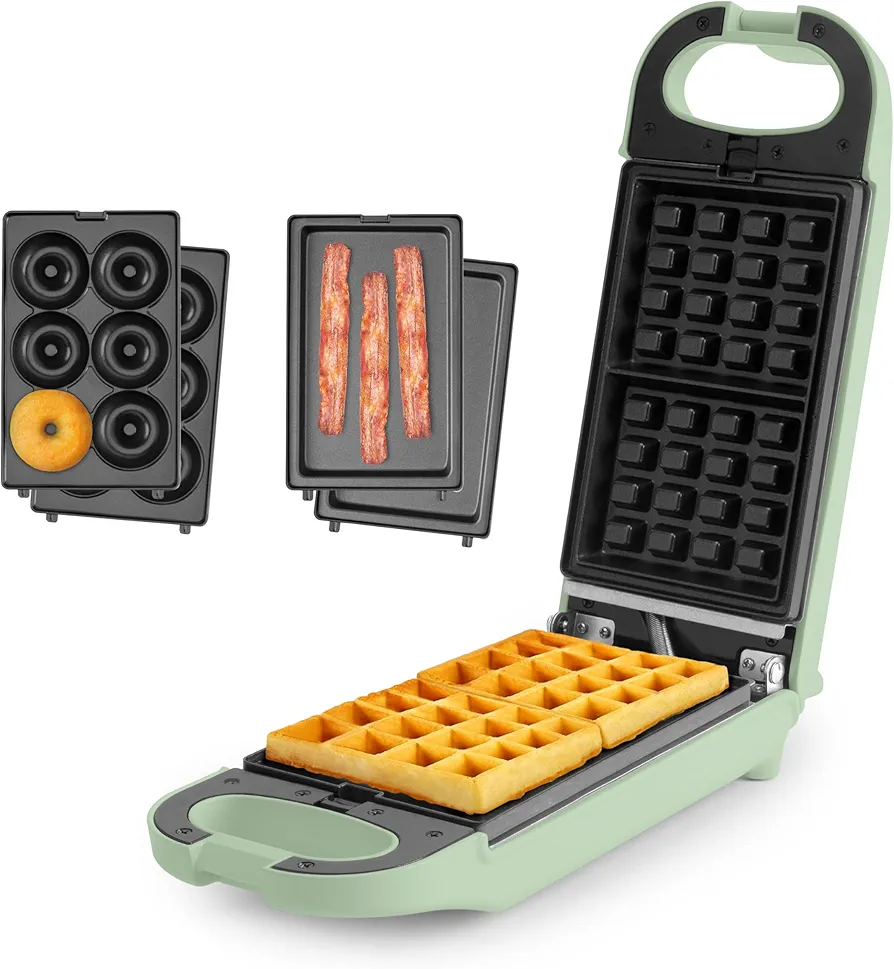 AROMA® Swap & Flip Waffle Maker with Removable Plates: 3-in-1 Panini Press, Mini Donut Maker, and Waffle Iron