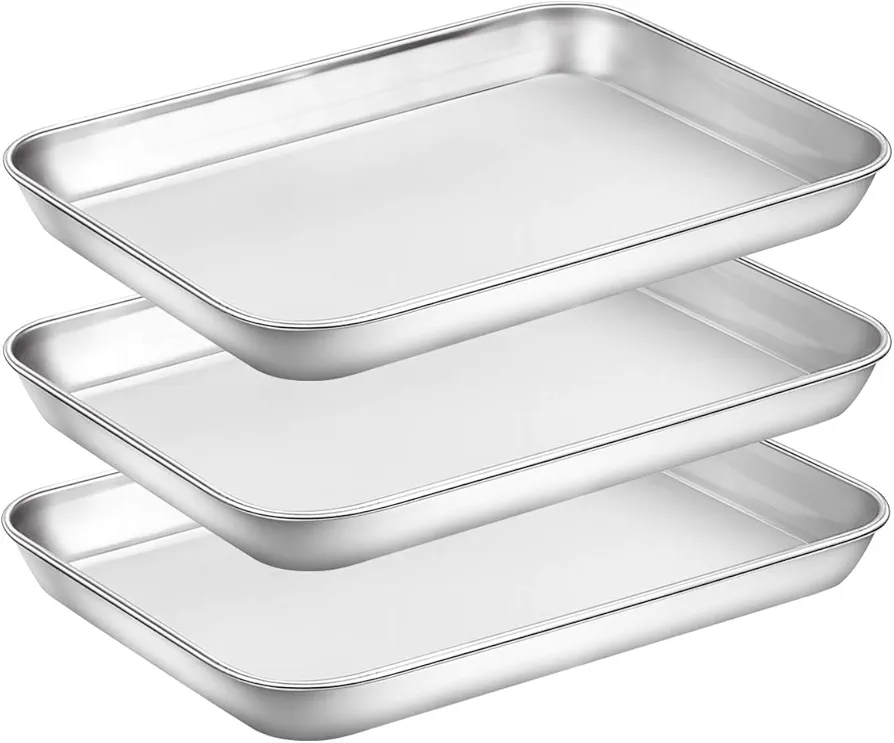 Baking Sheet Pan for Toaster Oven, Stainless Steel Baking Pans Small Metal Cookie Sheets by Umite Chef, Superior Mirror Finish Easy Clean, Dishwasher Safe, 9 x 7 x 1 inch, 3 Piece/set