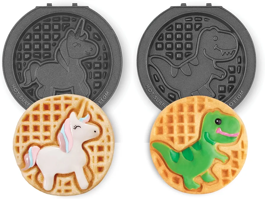 DASH Multimaker Mini System Two 4” Nonstick Removable Waffle Plates Set (Unicorn & Dinosaur) - 2Pc Plate Pack for Waffle Iron & Griddle, Compatible with Dash MultiMaker Mini System, Nonstick Surface