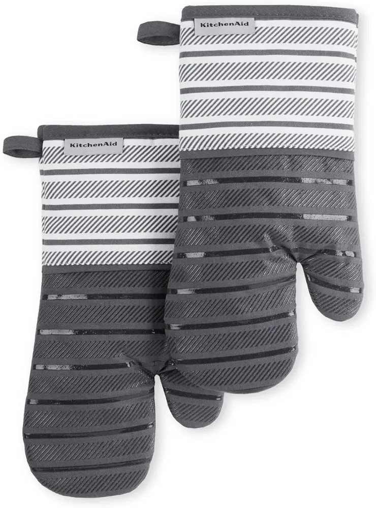 KitchenAid Albany Oven Mitt 2-Pack Set, Charcoal Grey, 7"x13"