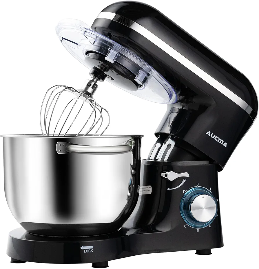 Aucma Stand Mixer,6.5-QT 660W 6-Speed Tilt-Head Food Mixer, Kitchen Electric Mixer with Dough Hook, Wire Whip & Beater (6.5QT, Black)