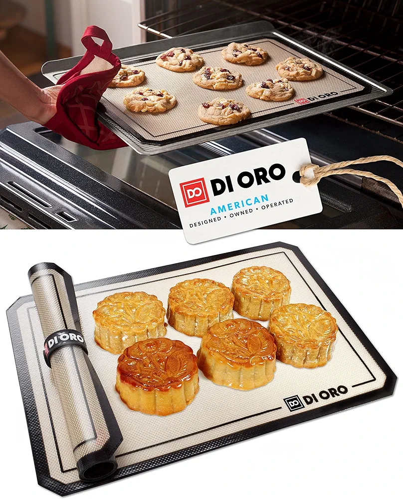 DI ORO Silicone Mats for Baking - Baking Mats Silicone for Baking Sheets - 480°F Heat-Resistant Nonstick Silicone Cooking Mats & Oven Liners - 16 1/2" × 11 5/8" - BPA Free Kitchen Cookie Sheets (2pc)