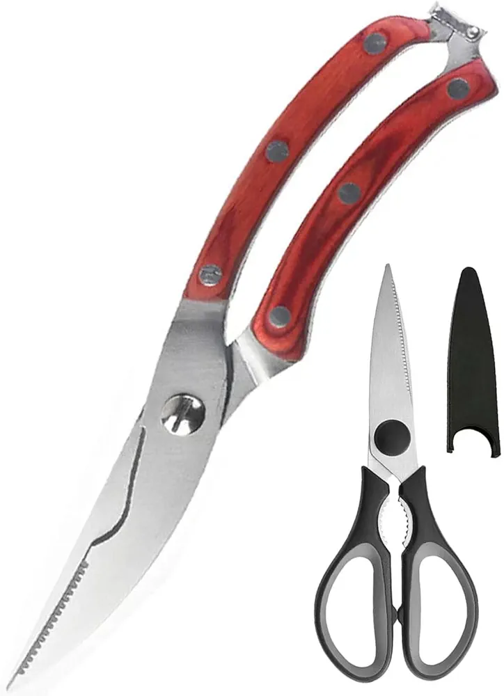 Kitchen Shears, 2 Pack Heavy Duty Kitchen Scissors with Poultry Shears, All Purpose Meat Scissors, Dishwasher Safe Food Cooking Scissors Stainless Steel Utility Scissors