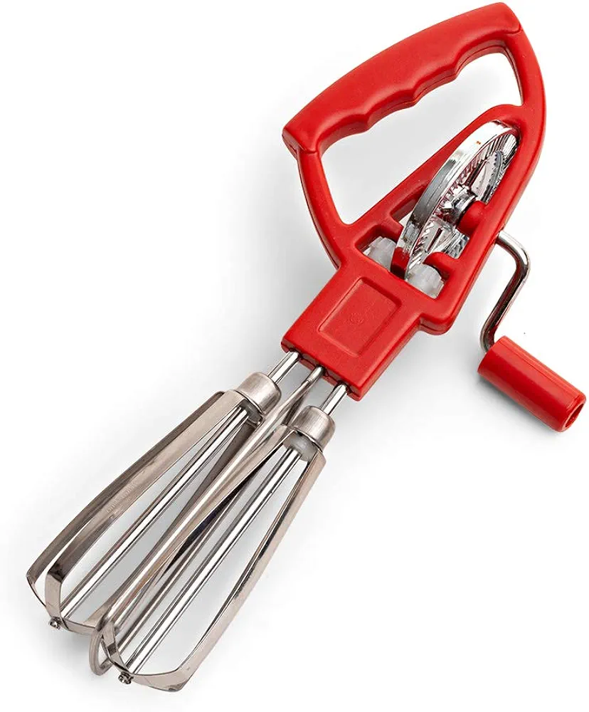 Kings County Tools Red Manual Hand Mixer | Egg Beater with Crank | Non-Electric Kitchen Whisk | Fast Rotary Action | Made in Italy