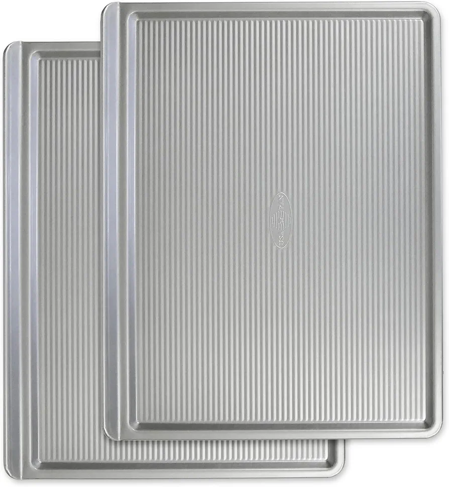 USA Pan Bakeware Cookie Sheet, Warp Resistant Nonstick Baking Pan, Made in the USA from Aluminized Steel, Large Set of 2