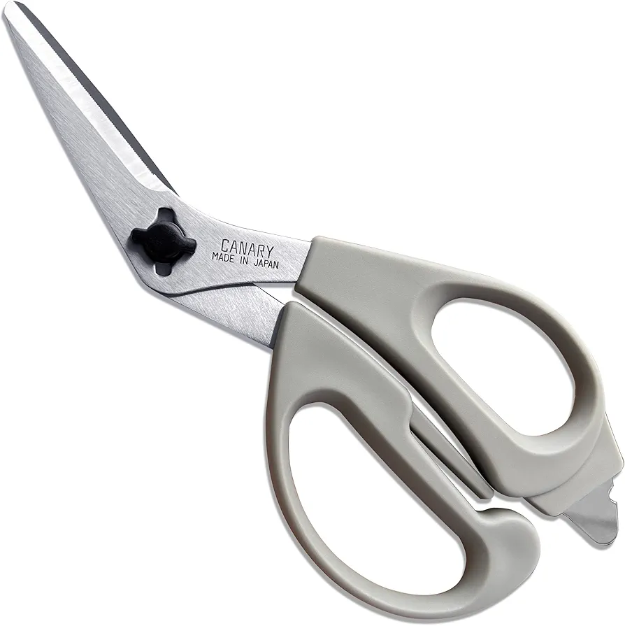 CANARY Japanese Kitchen Shears with Cutter 7.5" Offset Angled Blade, Made in JAPAN, Dishwasher Safe Come Apart Blade, All-Purpose Detachable Kitchen Scissors, Rust Proof Japanese Stainless Steel, Gray