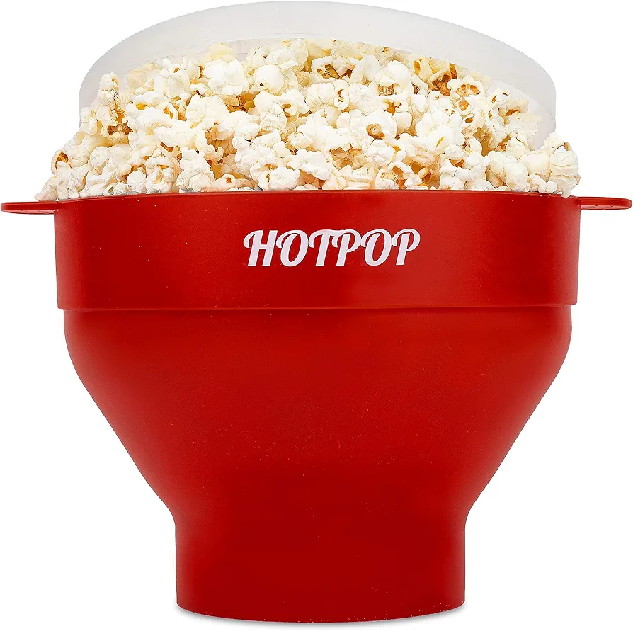 The Original HotPop Silicone Popcorn Maker - Microwave Popcorn Popper - Collapsible Bowl, Heat-Resistant, Easy to Clean, Ideal for Family Movie Nights, 15-Cup Capacity - Cherry