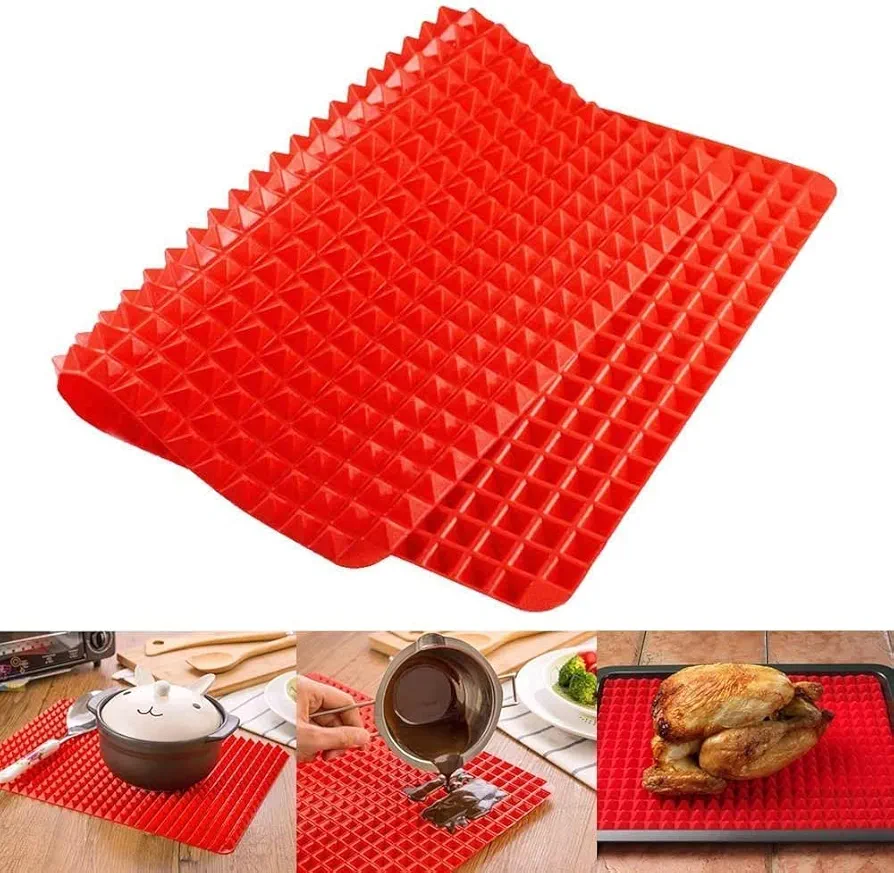 Top Pyramid Pan | 16 x 11 inches Large Red Pyramid / Raised Cone Shaped Healthy Silicone Mat for Cooking, Baking and Roasting | Superb Non-Stick Food Grade Silicone | Dishwasher Safe Series