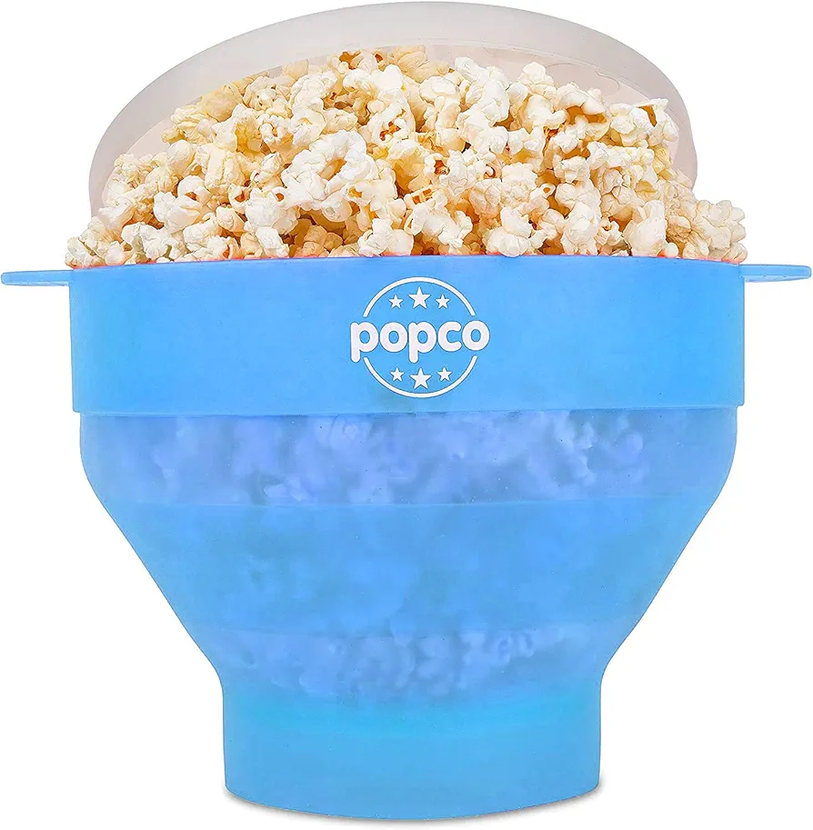 The Original Popco Silicone Popcorn Maker - Microwave Popcorn Popper - Collapsible Bowl, Heat-Resistant, Easy to Clean, Ideal for Family Movie Nights, 15-Cup Capacity - Transparent Glacier Blue