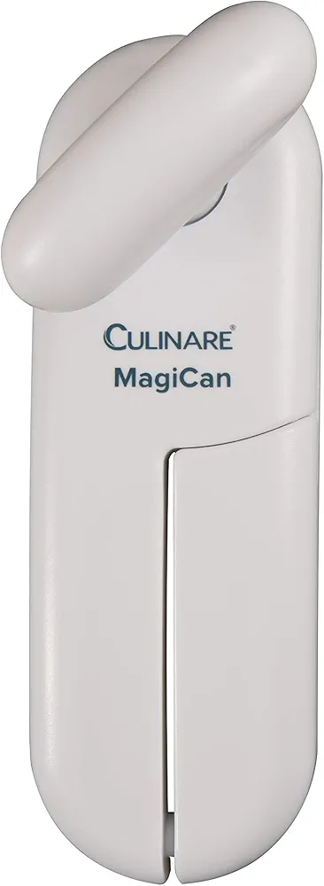 MagiCan, Manual Can Opener with Lid Release - Heavy Duty Can Opener Kitchen Gadgets - Home Can Opener Manual - Easy to Use Hand Held Can Opener, Effortlessly Open Cans, White, Stainless Steel