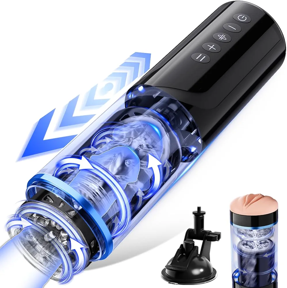 Automatic Male Masturbator Sex Toy Cup with 18 Thrusting Rotating Mode, Electric Penis Pump with One-Click Pause for Endurance Training, UNINHIBIBY Hands Free Male Adult Sex Toy for Men Masturbation