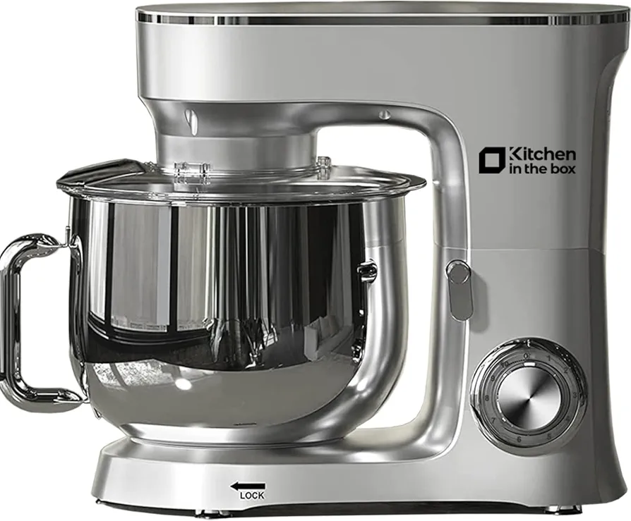 Kitchen in the Box Stand Mixer, 900W 8.5 QT Kitchen Electric Mixer, 10-Speed Large Capacity Tilt-head Food Mixer with Dough Hook, Wire Whip, Flat Beater & Splash Guard (Silver)