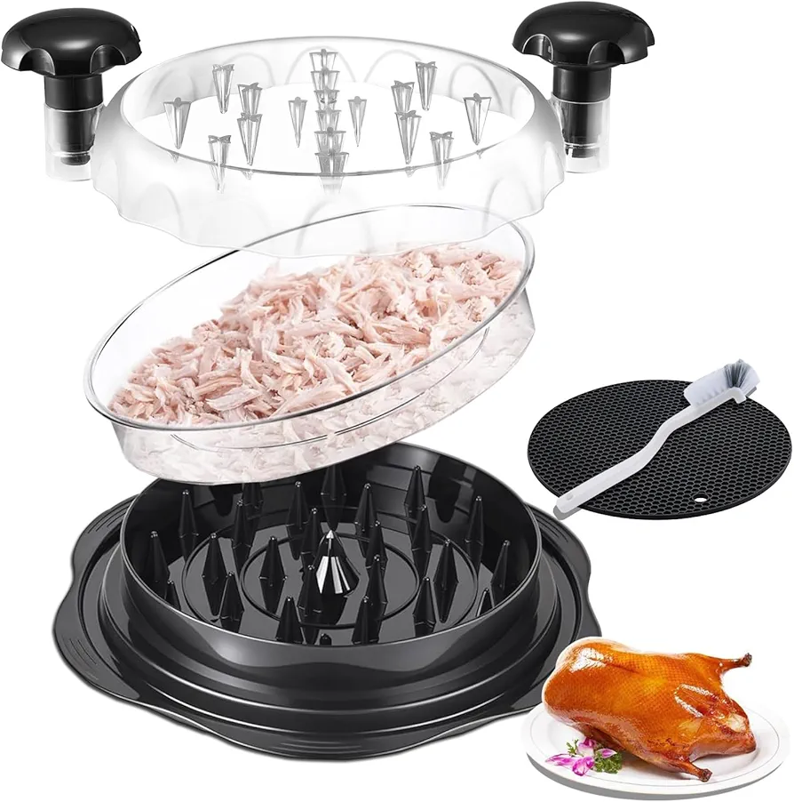 Chicken Shredder Tool Twist Large，Shredded Chicken Tool Equipped with Silicone Pad,Visible Meat Shredder Machine with Anti-Slip Strip,With Removable Compartments (Lace black)