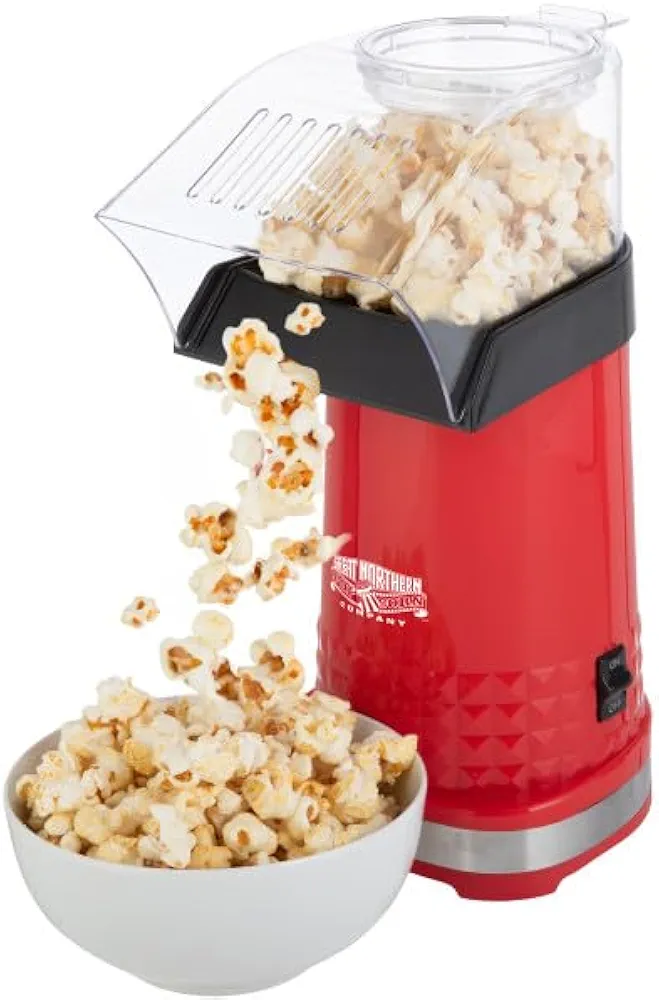 Hot Air Popper Popcorn Maker - 1200W Electric Hot Air Popcorn Popper - Quick Oil-Free Mini Popcorn Machine - Pop Corn Maker with Measuring Cup (Red)