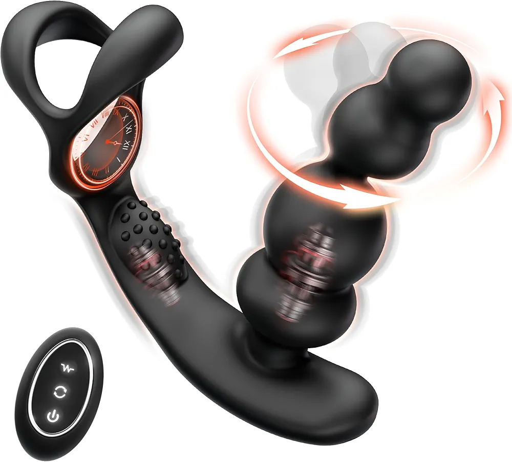 Sex Toys for Men, Anal Vibrator Prostate Massager with Cock Ring, Male Sex Toys with 3 Rotating & 10 Vibrating Modes, Anal Sex Toys Anal Beads for Adult Couples with Remote