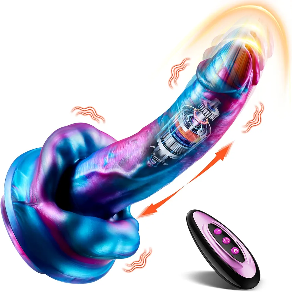 Thrusting Dildo Sex Toys Vibrator, Thick Mouth Dragon Dildo with 3 Thrusting & 7 Vibration & Heating Modes, 9'' Fantasy Dildo with Suction Cup & Remote Control G-spot Anal Vibrators for Women Couples