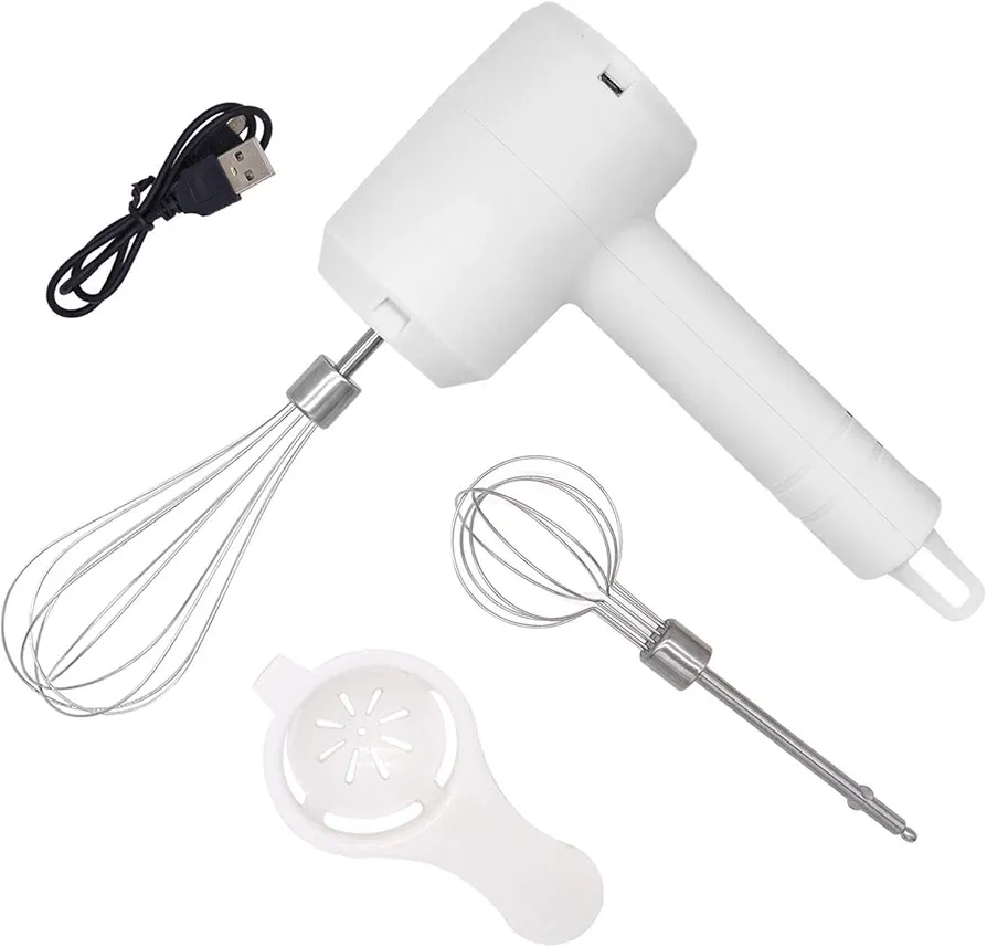 Electric Hand Mixer Egg Beater USB Rechargeable (White)