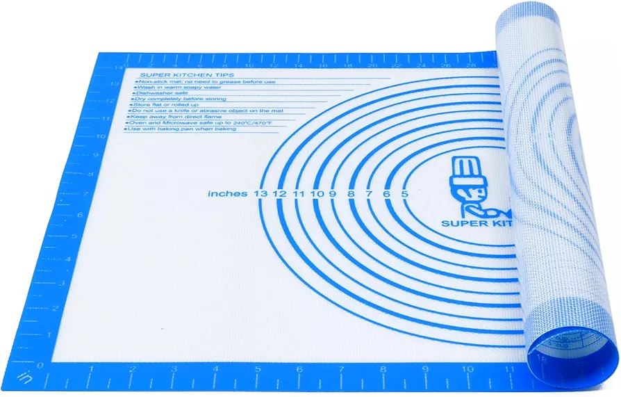 Nonstick Silicone Pastry Baking Mat Large with Measurements 16''By 24'' for Silicone Baking Mat, Counter Mat, Dough Rolling Mat/Pie Crust Mat By Folksy Super Kitchen(16×24, Blue)