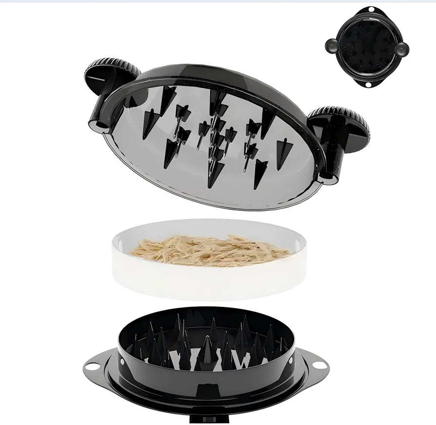 Chicken Shredder Tool Twist Large Chicken Breast Shredder Tool-Meat Shredder Meat Masher for Chicken Ground Beef Pork with Up-grated Stainless Steel Spikes Kitchen Gadgets Essentials (Black&Black)