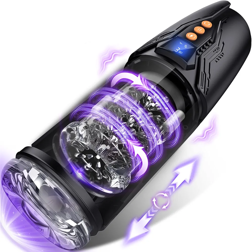 Male Masturbator Sex Toys for Men, Uoffile Adult Sex Toy with 7 Rotating & Thrusting & 10 Vibrating Modes, Dual Motors Pocket Pussy Mens Sex Toys with LCD Display, Male Stroker Adult Sex Toy & Games