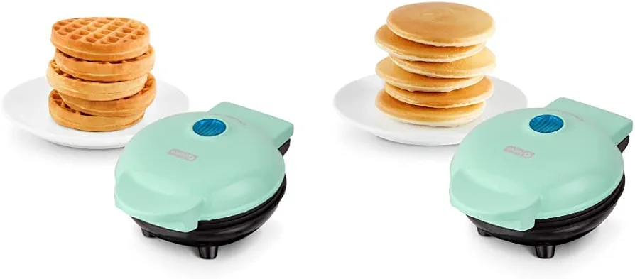 DASH Mini Maker for Waffles and Griddle for Pancakes, Eggs and more (Aqua)