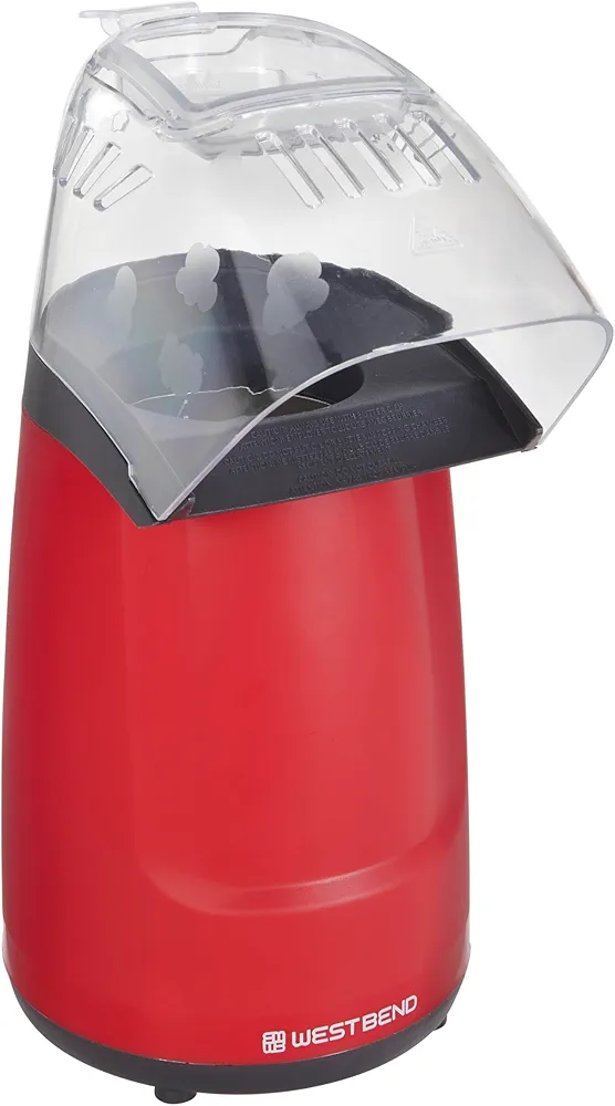 West Bend Air Crazy Popcorn Machine for Healthy Snacking with No Oil, 4-Quart, Red