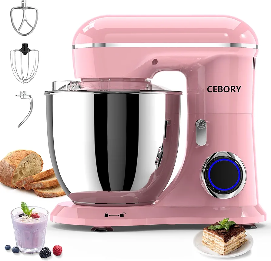 3-IN-1 Electric Stand Mixer, 6QT Bowl 10-Speed Kitchen Mixer, Household Food Mixers include Dough Hook, Beater and Whisk, Bread Cake Mixer for Baking and Most Home Cooks, Pink